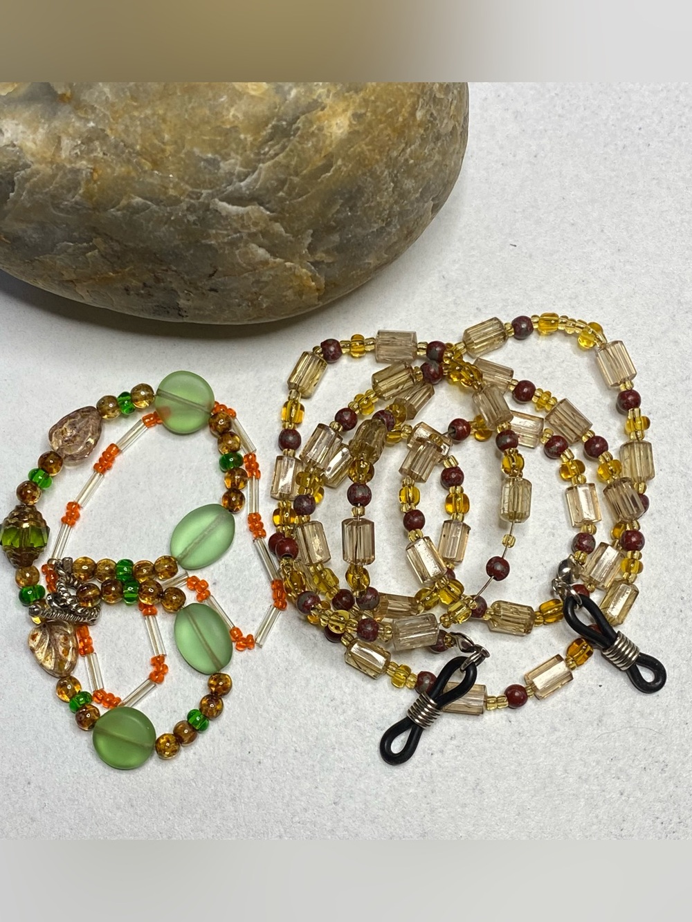 Handmade Multicolor Glass Beaded Women's glasses strap - Green & Amber